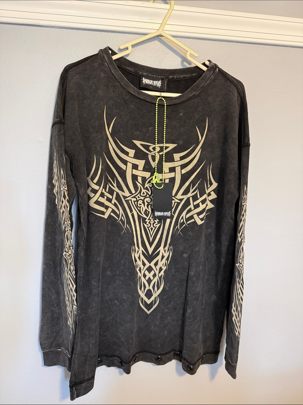 Darker Wavs by Dolls Kill Black Oversized Graphic Long Sleeve Tee